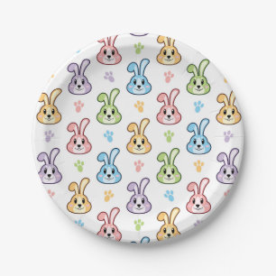 Cute Easter Bunny Rabbit Pattern Holidays Paper Plate