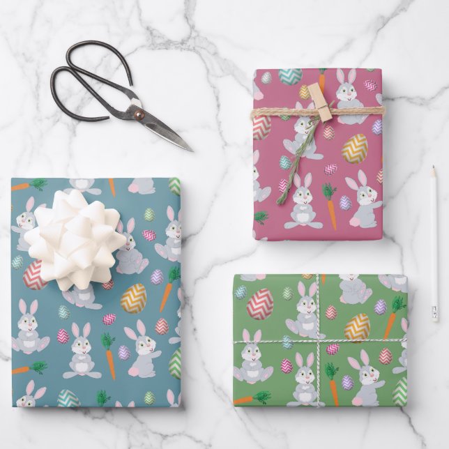 Cute Easter Bunny Rabbit Pattern  Wrapping Paper Sheet (Front)