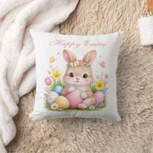 Cute Easter Bunny Rabbit Pink Blush Peony Cushion