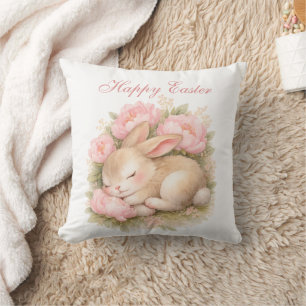 Cute Easter Bunny Rabbit Pink Blush Peony Cushion