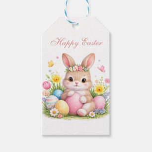 Cute Easter Bunny Rabbit Pink Blush Peony Gift Tags