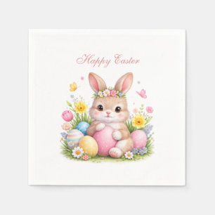 Cute Easter Bunny Rabbit Pink Blush Peony Napkin