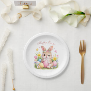 Cute Easter Bunny Rabbit Pink Blush Peony Paper Plate