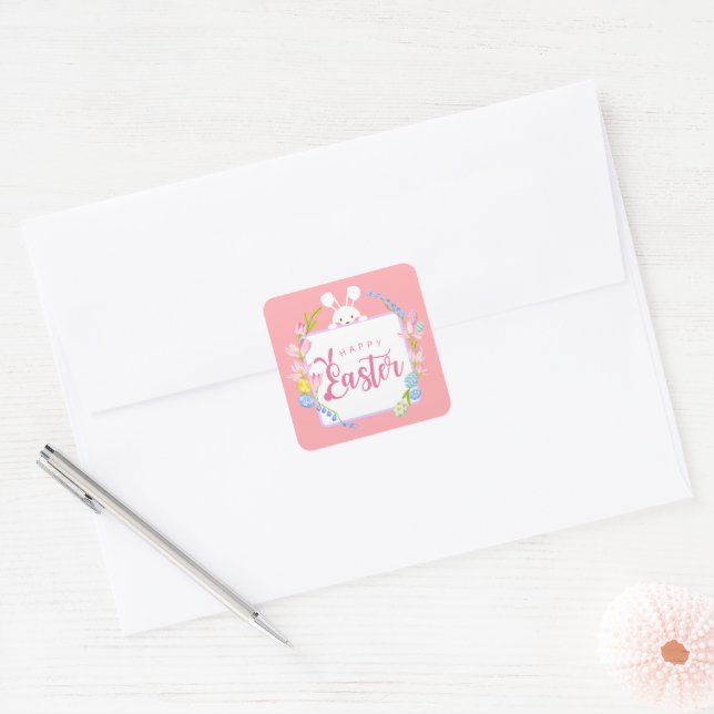 Cute Easter Bunny Rabbit Square Sticker (Envelope)