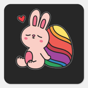 Cute Easter Bunny Rabbit With Easter Egg Kids Square Sticker