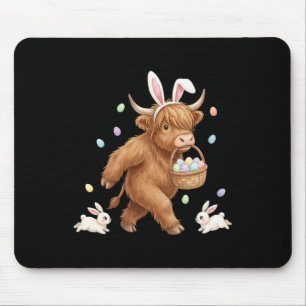 Cute Easter Bunny Rabbit With Eggs Whimsical Cow  Mouse Pad