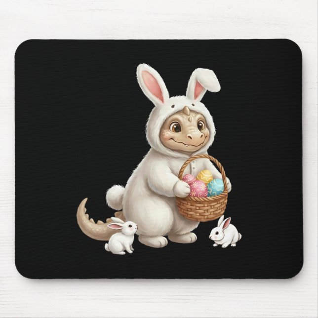 Cute Easter Bunny Rabbit With Eggs Whimsical Drago Mouse Pad (Front)