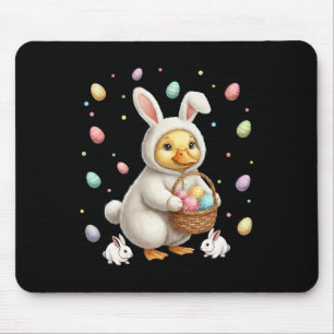 Cute Easter Bunny Rabbit With Eggs Whimsical Duck  Mouse Pad