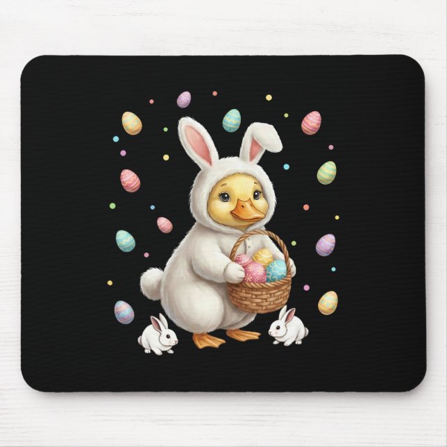 Cute Easter Bunny Rabbit With Eggs Whimsical Duck  Mouse Pad (Front)