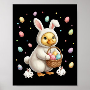 Cute Easter Bunny Rabbit With Eggs Whimsical Duck  Poster