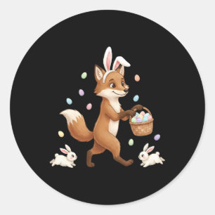 Cute Easter Bunny Rabbit With Eggs Whimsical Fox D Classic Round Sticker