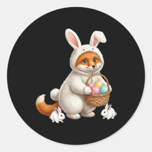 Cute Easter Bunny Rabbit With Eggs Whimsical Fox D Classic Round Sticker