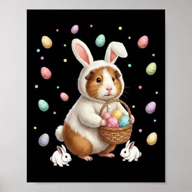 Cute Easter Bunny Rabbit With Eggs Whimsical Guine Poster (Front)