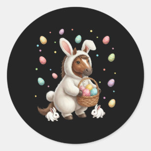 Cute Easter Bunny Rabbit With Eggs Whimsical Horse Classic Round Sticker