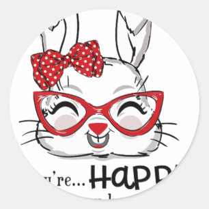 Cute Easter Bunny Red Gles Bow Rabbit Lovers Graph Classic Round Sticker