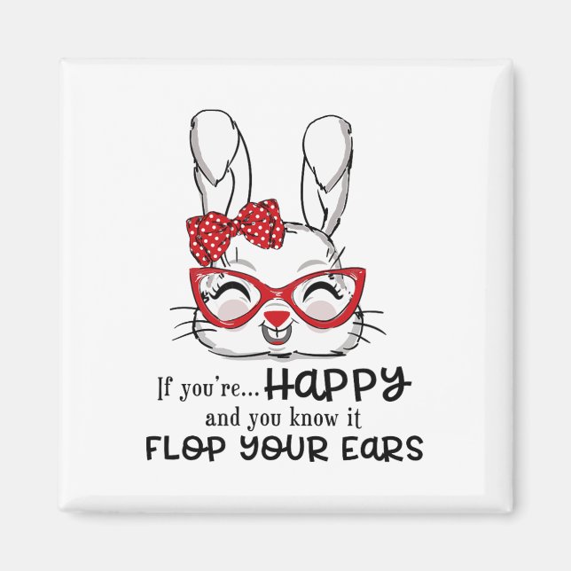 Cute Easter Bunny Red Gles Bow Rabbit Lovers Graph Magnet (Front)