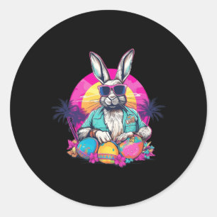 Cute Easter Bunny Retro Miami Look Colourful Eggs  Classic Round Sticker