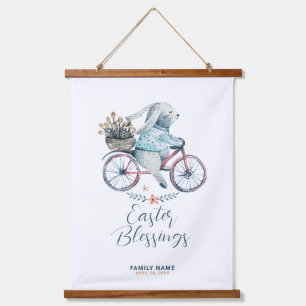 Cute Easter Bunny Riding a Bike Hanging Tapestry