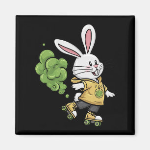 Cute Easter Bunny Roller Skating Illustration Desi Magnet