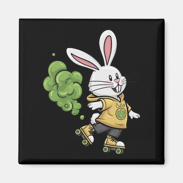 Cute Easter Bunny Roller Skating Illustration Desi Magnet (Front)