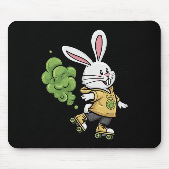 Cute Easter Bunny Roller Skating Illustration Desi Mouse Pad (Front)