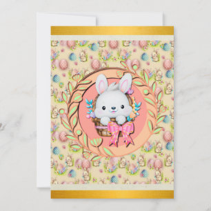 Cute Easter Bunny Sitting in The Basket Holiday Card