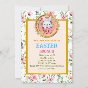 Cute Easter Bunny Sitting in The Basket Invitation