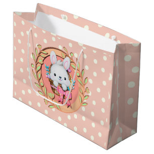 Cute Easter Bunny Sitting in The Basket Large Gift Bag