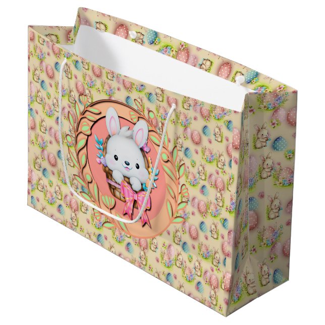 Cute Easter Bunny Sitting in The Basket Large Gift Bag (Front Angled)