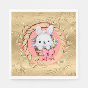 Cute Easter Bunny Sitting in The Basket Napkin