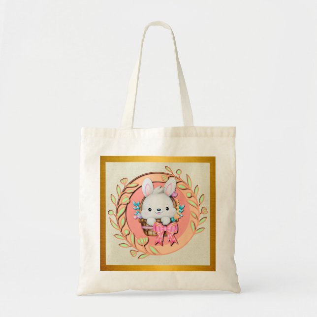 Cute Easter Bunny Sitting in The Basket Tote Bag (Front)