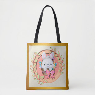 Cute Easter Bunny Sitting in The Basket Tote Bag