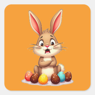 Cute Easter Bunny Sitting with Autocolante Square Sticker