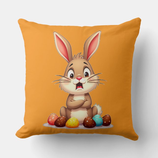 Cute Easter Bunny Sitting with Chocolate almofada Cushion (Front)