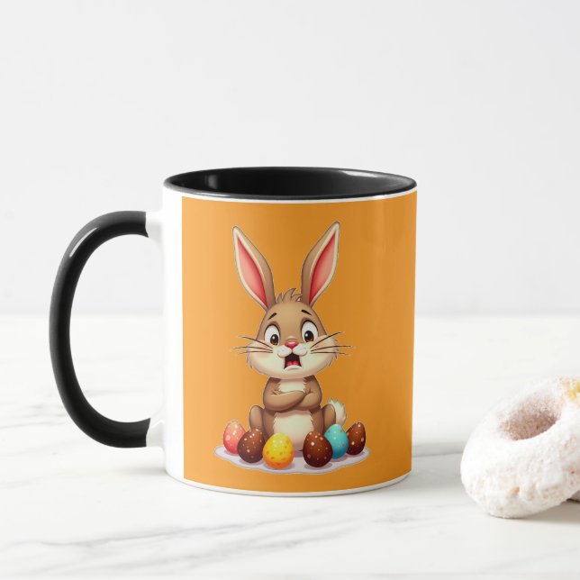 Cute Easter Bunny Sitting with Chocolate caneca Mug (With Donut)
