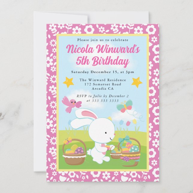 Cute Easter Bunny Spring Kids Birthday  Invitation (Front)