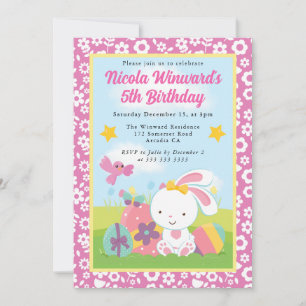 Cute Easter Bunny Spring Kids Birthday  Invitation