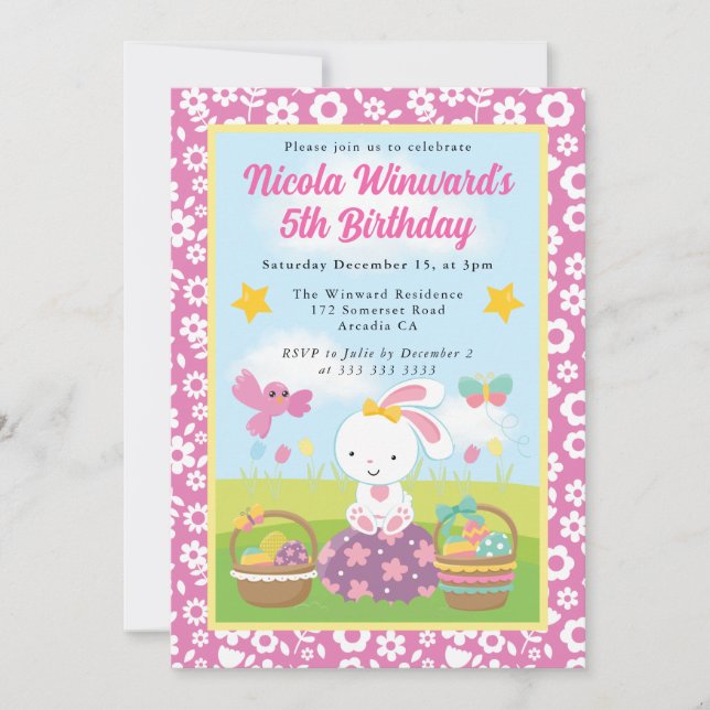 Cute Easter Bunny Spring Kids Birthday  Invitation (Front)