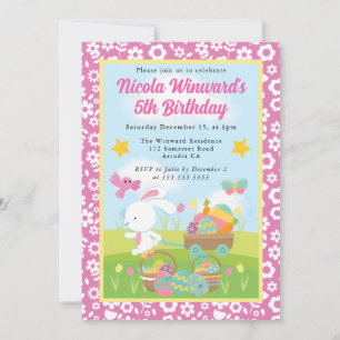 Cute Easter Bunny Spring Kids Birthday Invitation