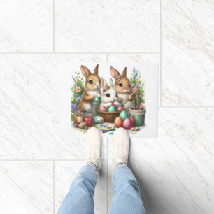 Cute, Easter Bunny/Spring paint party Doormat