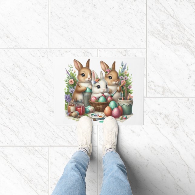 Cute, Easter Bunny/Spring paint party Doormat (Indoor)