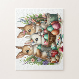 Cute, Easter Bunny/Spring paint party Jigsaw Puzzle