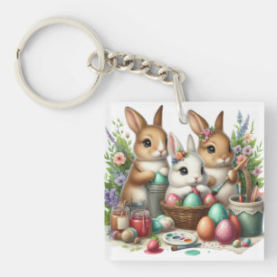 Cute, Easter Bunny/Spring paint party Key Ring