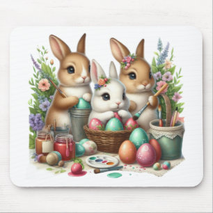 Cute, Easter Bunny/Spring paint party Mouse Pad