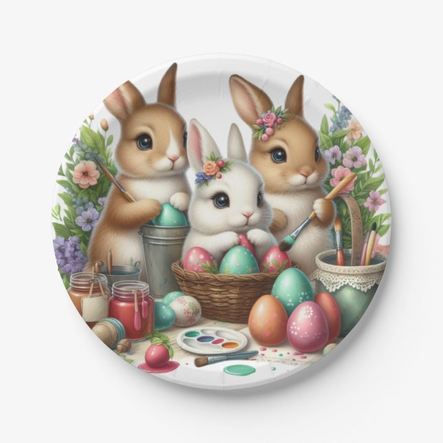 Cute, Easter Bunny/Spring paint party Paper Plate (Front)