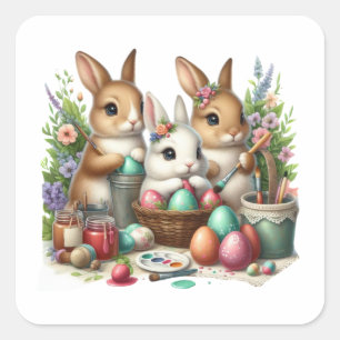 Cute, Easter Bunny/Spring paint party Square Sticker