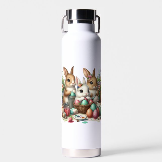 Cute, Easter Bunny/Spring paint party Water Bottle (Front)