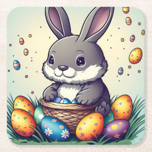 Cute Easter Bunny Square Paper Coaster