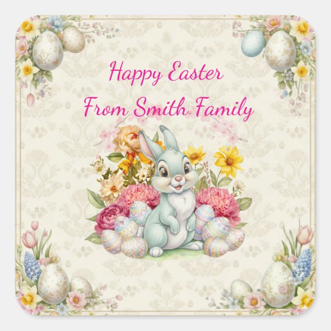Cute Easter bunny  Square Sticker (Front)