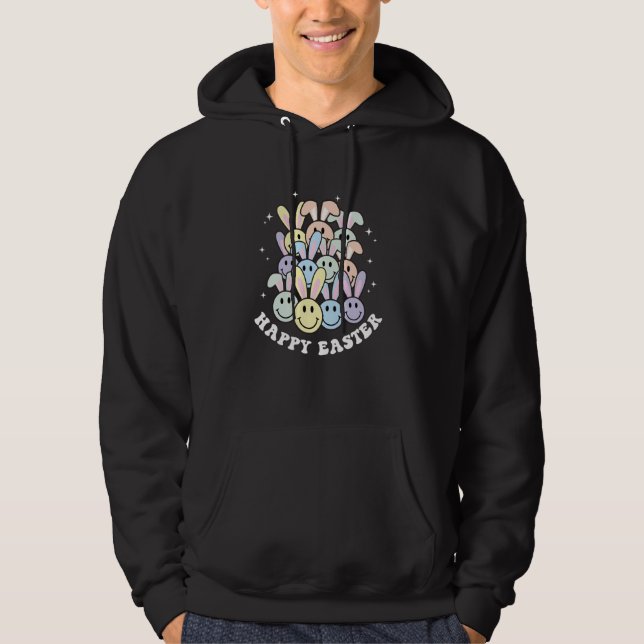 Cute Easter Bunny Stack Happy Face Pastel Smile Fa Hoodie (Front)